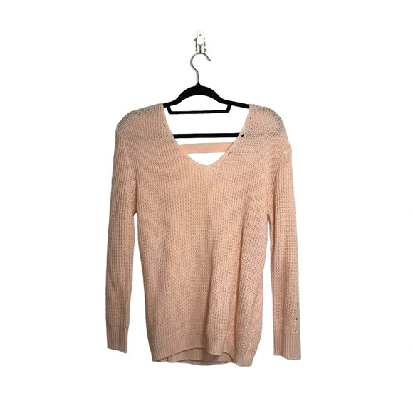 Love by Design Light Pink V-neck Wrap Open Back Knit Sweater Medium Women’s - Picture 1 of 10